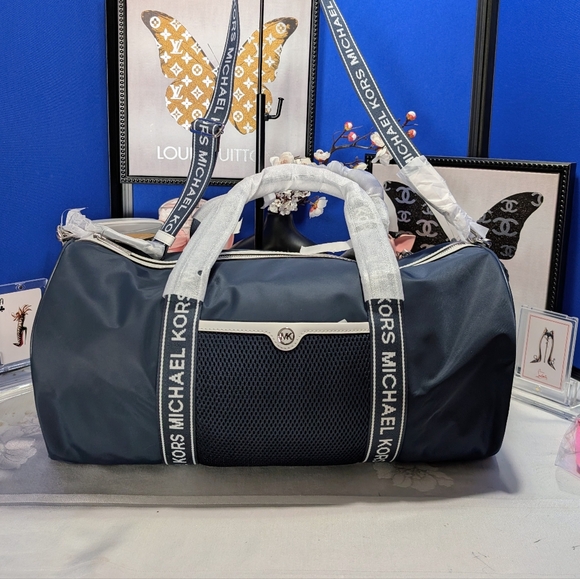Michael Kors Jet Set Nylon Duffle Bag - Navy/ White - Picture 1 of 13